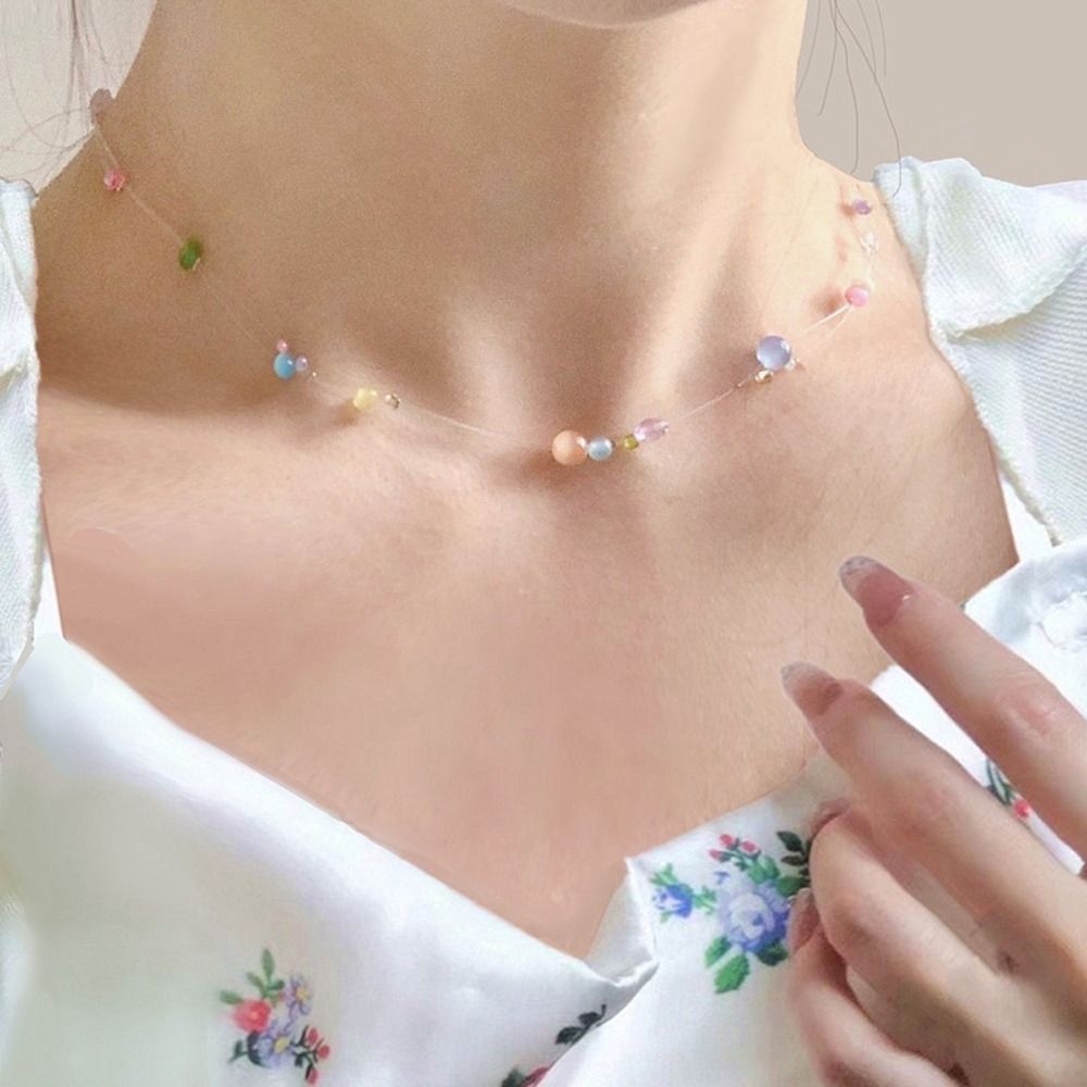 Korean Lifestyle Aesthetic - トレンディな合金韓国風ネックレス樹脂美学Y2kネックレスカラフルなビーズガールチョーカー日常生活