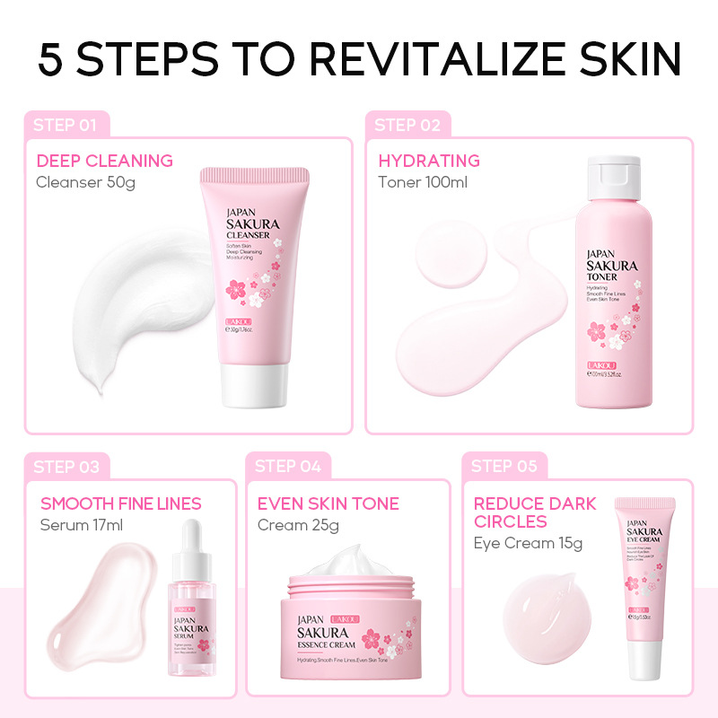 LAIKOU 桜 5点スキンケアキット 洗顔料 化粧水 美容 - Essence Serum Toner のレビューと価格
