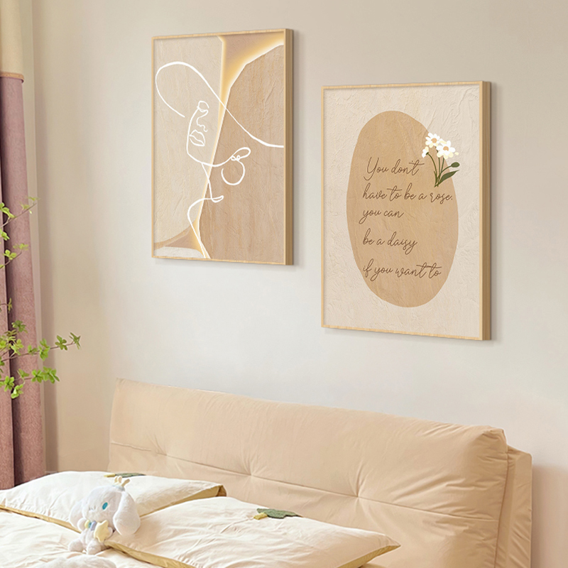 木製クリームスタイル抽象ラインアートキャンバス絵画植物ミニマ - Korean Lifestyle Aesthetic のレビューと価格