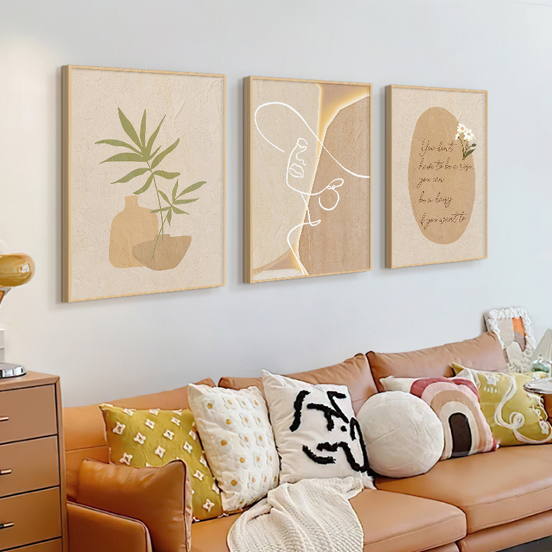 木製クリームスタイル抽象ラインアートキャンバス絵画植物ミニマ - Korean Lifestyle Aesthetic のレビューと価格