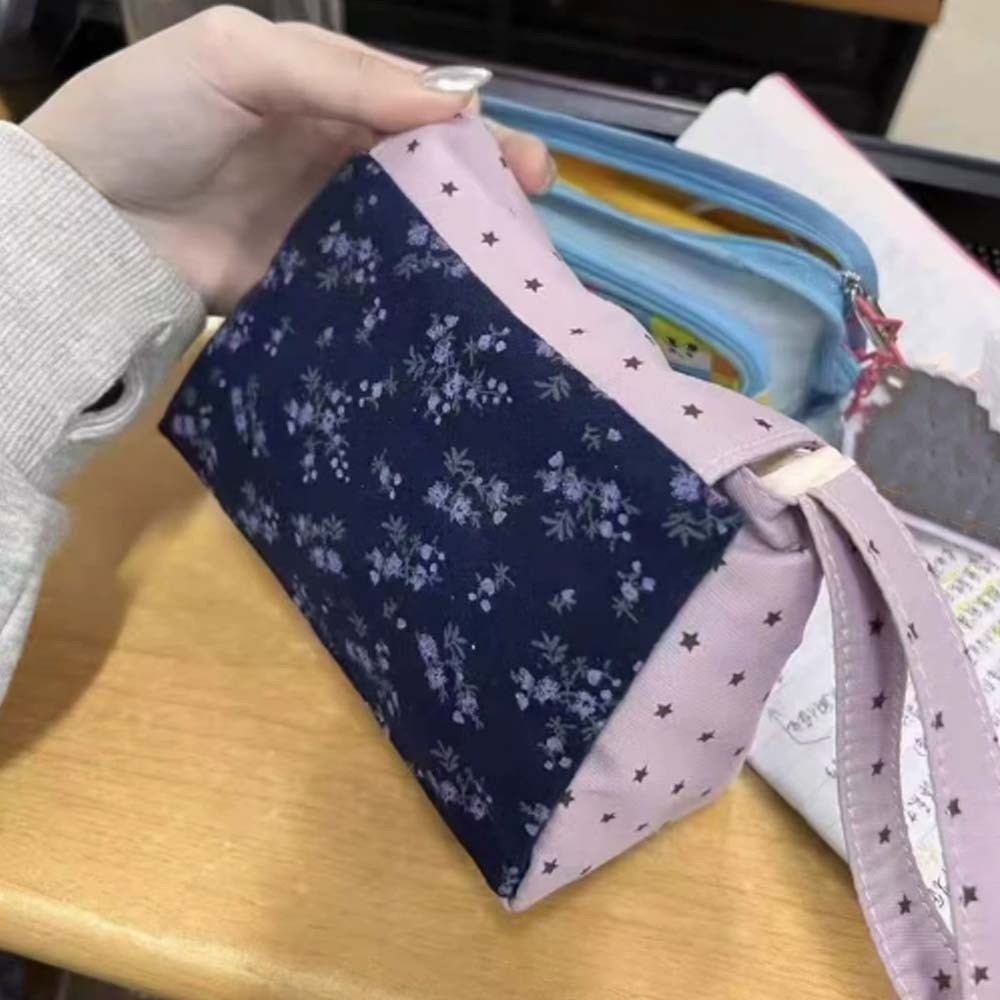 パープルプリント花柄メイクアップバッグスター水玉模様ソフトコ - Lifestyle In Korean のレビューと価格