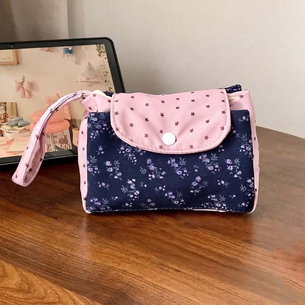 パープルプリント花柄メイクアップバッグスター水玉模様ソフトコ - Lifestyle In Korean のレビューと価格